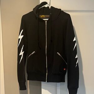 Aviator Nation Black Hoodie with White Lightning Sleeve Graphics